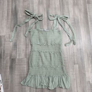 0Olivaceous Sage Textured Top Dress Ruffle Boho Cottagecore Bows
